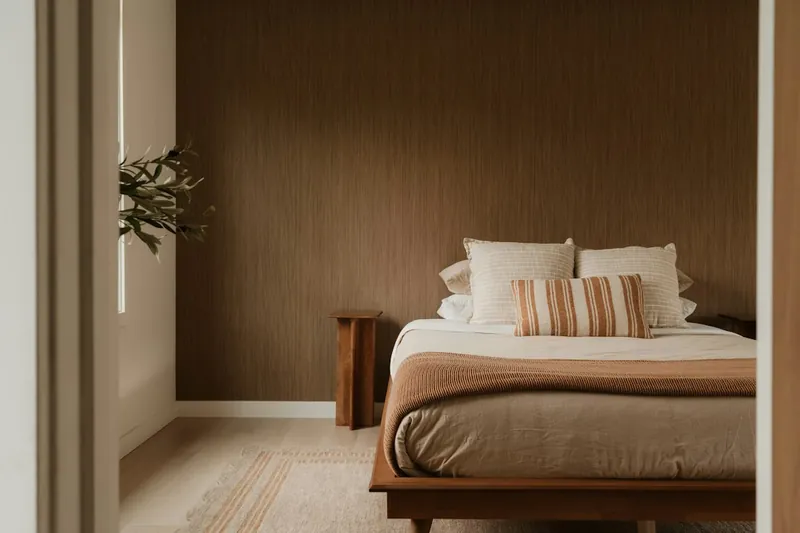 Mid-century solid wood bed and nightstand alternative