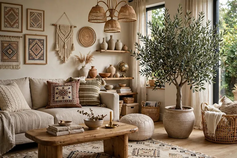 Boho buffet à façades sculptées, inserts de cannage tissé et quincaillerie en laiton, fabriqué main à Jodhpur, Inde