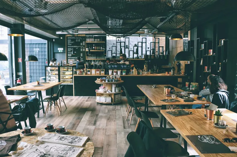 Wood and metal cafe bar and counter stools