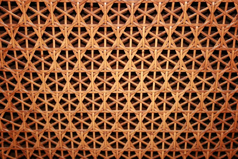 Boho side table with woven cane and rattan detail