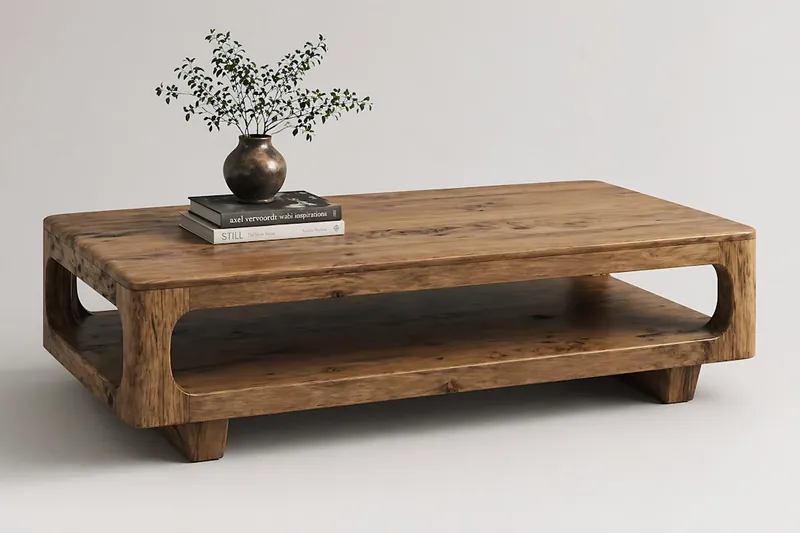 Flat-lid wooden coffee-table storage trunk