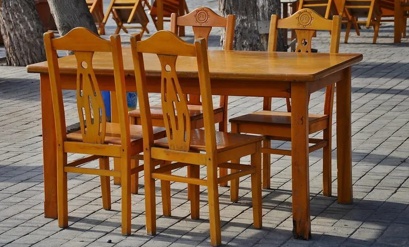 Industrial wood and iron dining chairs