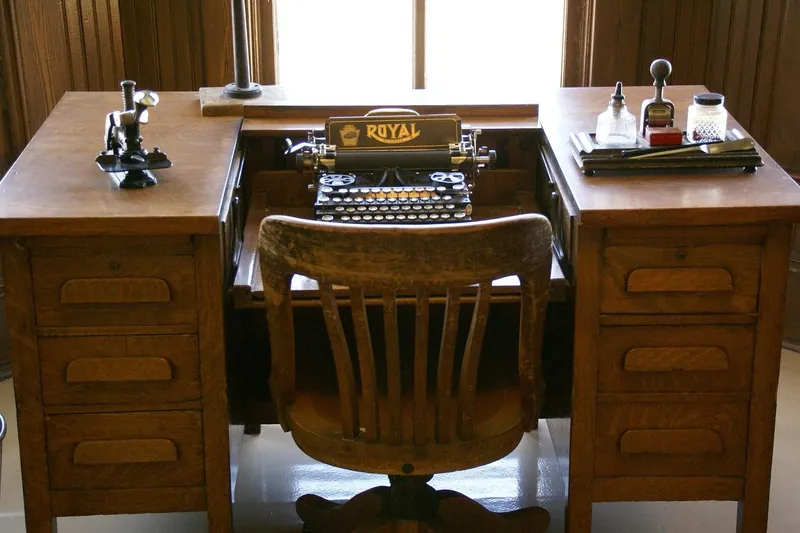 Boho writing desk in solid mango wood with cane webbing and brass handles, made in Jodhpur, India