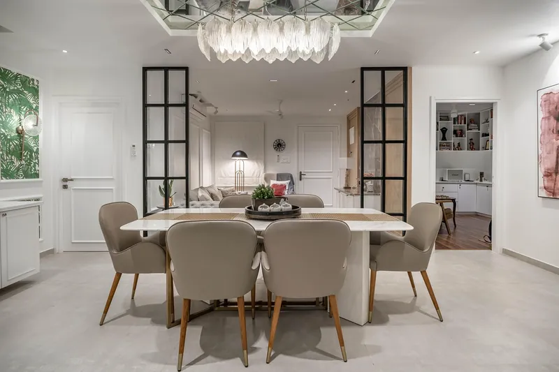 Solid sheesham farmhouse dining table with trestle base and natural matte finish