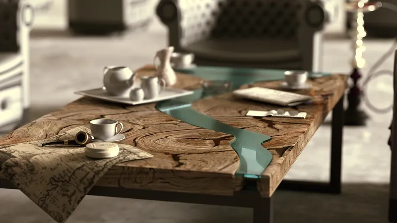 Mid century modern solid-wood dining table with tapered splayed legs and warm walnut-tone top, handcrafted in Jodhpur, India