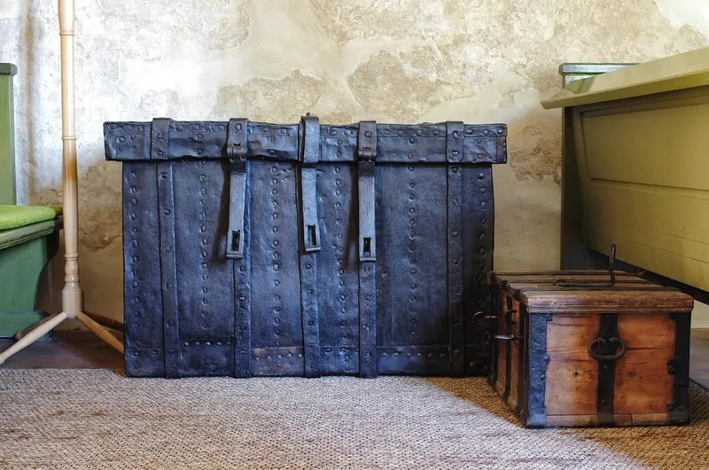 Reclaimed-wood and iron-bound storage trunks made in Jodhpur, India